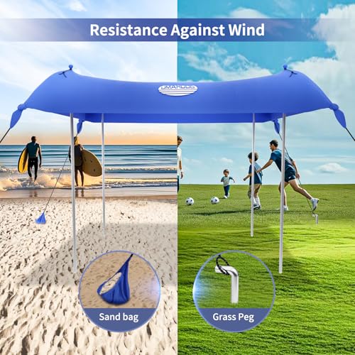 UMARDOO Family Beach Tent Canopy Sun Shade Portable 10×10FT, Large Wind Resistance Beach Sun Shelter Easy Setup with Packa...