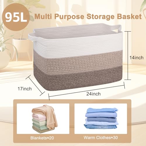 OIAHOMY Extra Large Blanket Basket, 95L Cotton Rope Woven Laundry Basket, Toy Bin for Baby Room, Container for Blanket Sto...