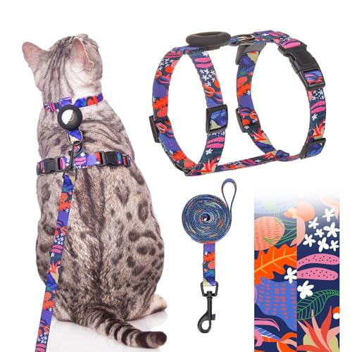 SCENEREAL Cat Harness and Leash Set Escape Proof with Airtag Holder, Reflective Pet Harnesses for Walking, Adjustable Kitt...