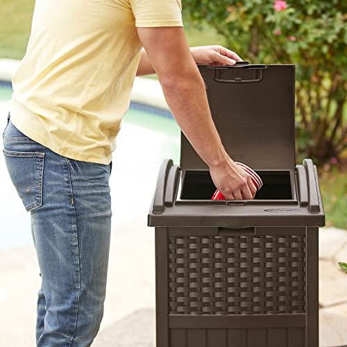 Suncast 33 Gallon Commercial Outdoor Trashcan Hideaway with Lid for 30 to 33 Gallon Trash Bags for Garage, Backyard, or Ga...