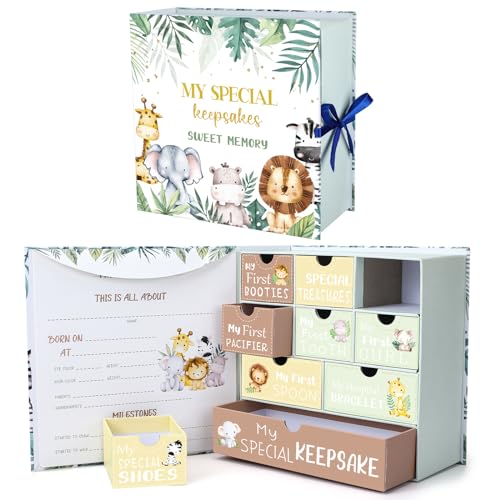 Beeveer Baby Keepsake Box Newborn Memory Organizer with 9 Labeled Compartments First Keepsake Book Gift Box for Pregnancy ...