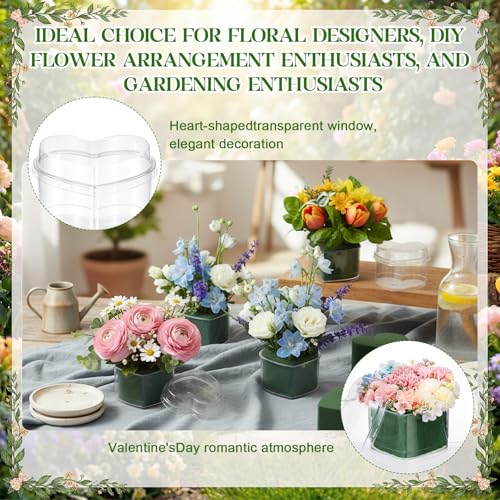 FunooFuno 12 Pcs Mother's Day Heart Shaped Plastic Boxes 2.95" x 2.95" Flower Box with Lids Floral Foam Mini Clear Heart C...