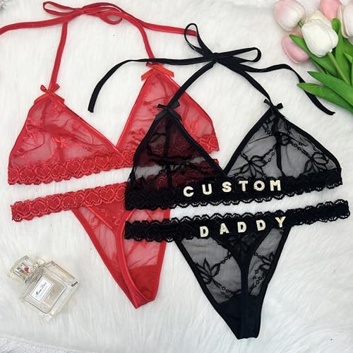 ToKuaigo Personalized Thongs with Name - Custom Thong with Name Bra Set, Personalized Gifts, Custom Funny Name Underwear