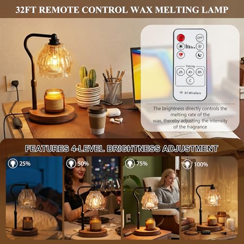 Candle Warmer Lamp with Timer and Wireless Remote Control, Dimmable Candle Warmer for Jar Candles, Height Adjustable Wax M...