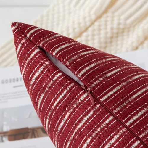 Kevin Textile Valentines Farmhouse Decorative Throw Pillow Covers Boho Woven Texture Burlap Linen Cushion Cover Striped Pi...