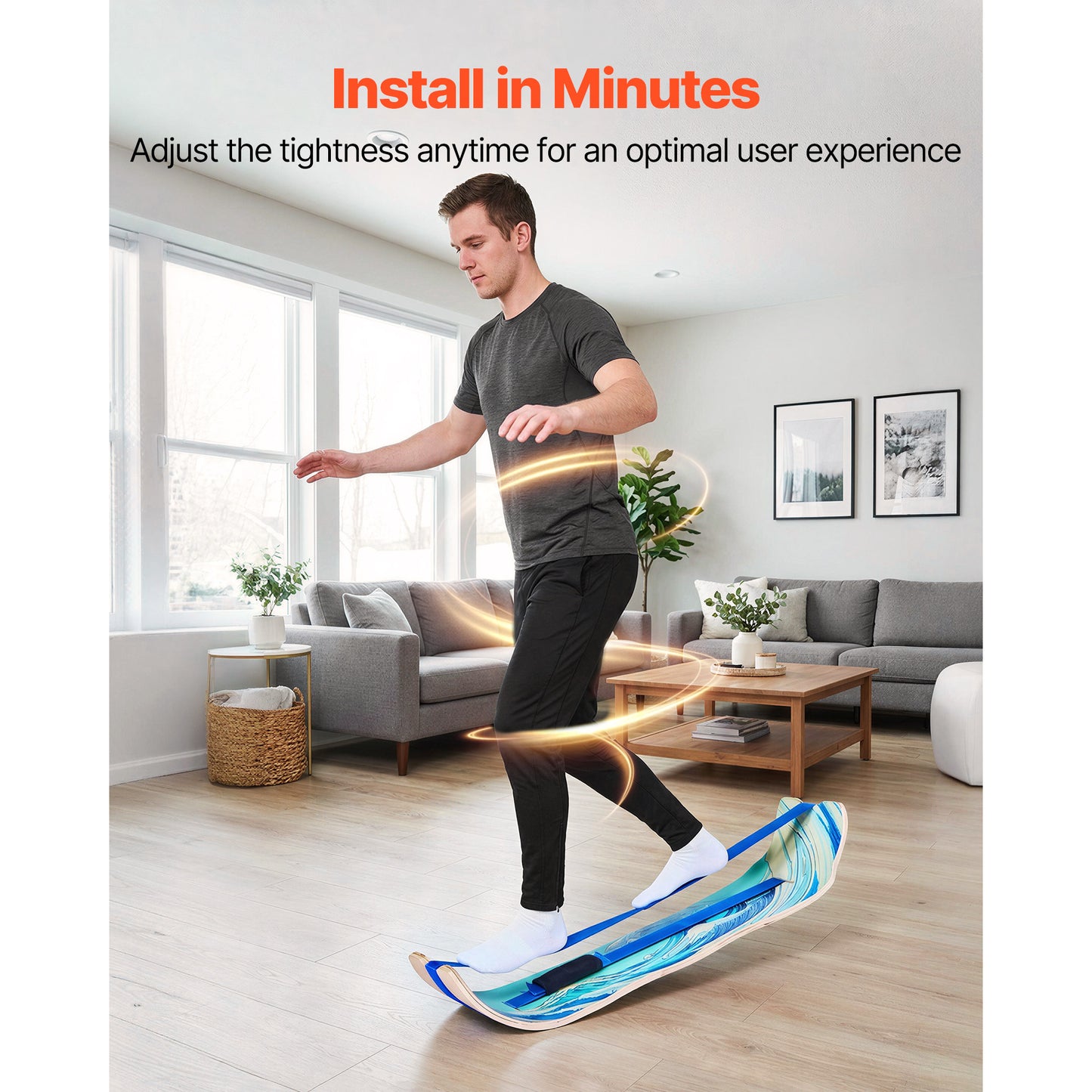 Balance Board, Wobble Board Trainer For Adults, Premium Wooden Curved Balance Training Equipment, Compact & Lightweight For Core Workouts, Standing Desk Exercise, Home Gym, Yoga & More, Blue