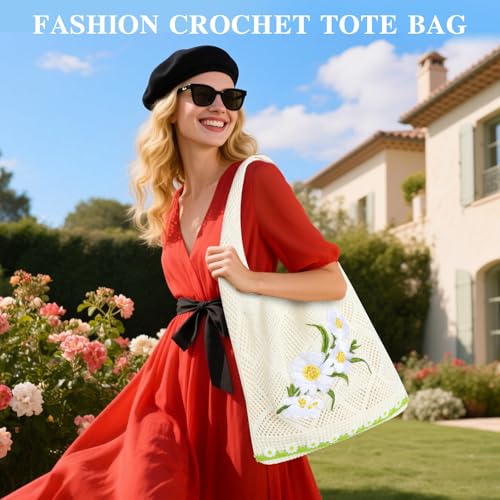 Topdear Crochet Tote Bag for Women, Aesthetic Crochet Mesh Beach Tote Bag, Summer Vacation Knitted Bag for Women Shoulder