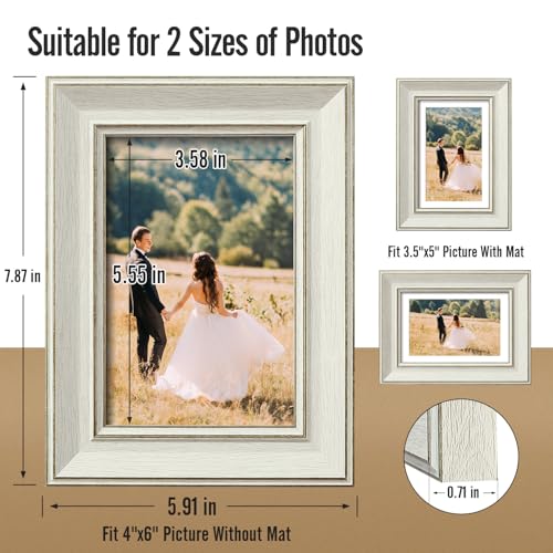 4x6 Picture Frames Set of 4, Rustic Farmhouse Photo Frame with Tempered Glass, Distressed Vintage Frame Bulk 3.5x5 With Ma...