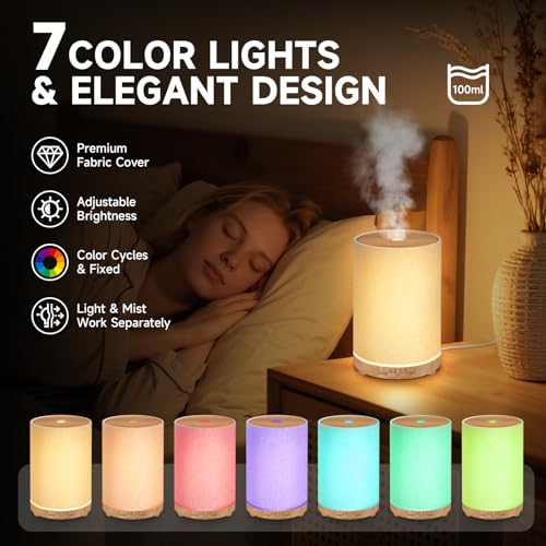 URPOWER 100ML Essential Oil Diffusers for Home with Linen Cover 7 Color Changing Lights, Timer & Auto-Off Scent Diffuser O...
