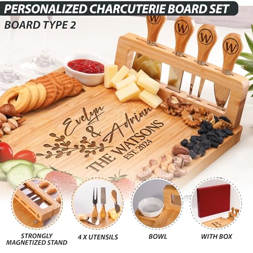 Personalized Charcuterie Board Gifts Set, Custom Large Cheese Board, Charcuterie Board for Wedding, Anniversary, Birthday,...