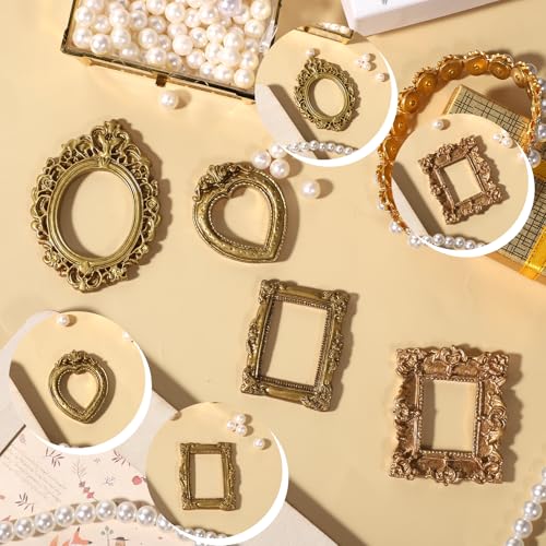 YBEATY 12 Pcs Vintage Mini Picture Frames Small Baroque Antique Resin Jewelry Frame Miniature Rectangle Display Table Wall...