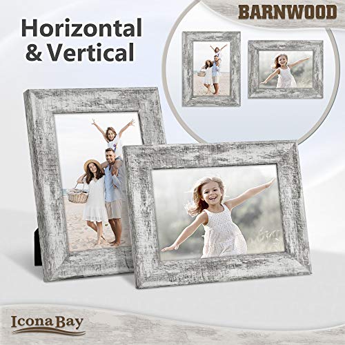 Icona Bay 5x7 Pony Gray Picture Frame, Country Rustic Style 5 x 7 Photo Frame, Table Top or Wall Mount, Barnwood Collection