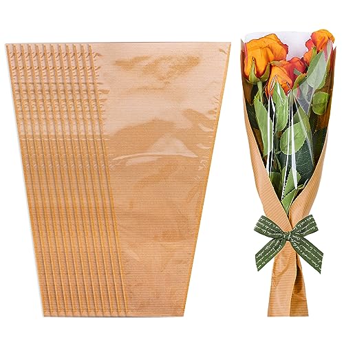 Whaline 50Pcs Flower Wrapping Bags Mother's Day Kraft Paper Floral Packing Sleeves Bouquet Bags Clear Flower Wrapping Slee...