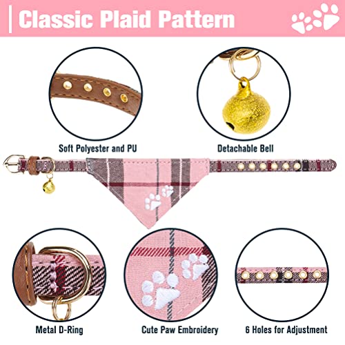 EXPAWLORER Puppy Collar and Leash Set - Embroidery Pawprints Plaid Dog Collar and Dog Leash Set, Bow Tie and Bandana Dog C...