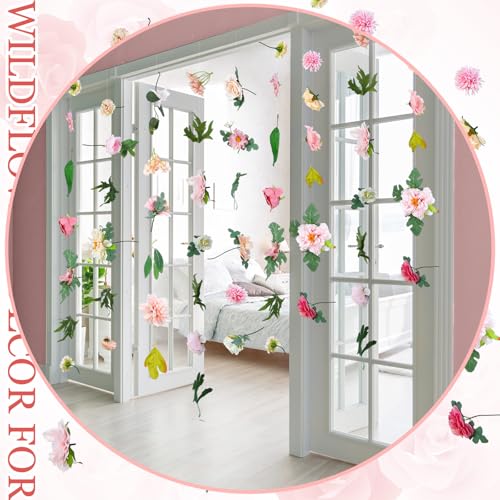 XunYee 6 Pcs 35.4 ft Flower Garlands Artificial Wildflower Vines Floral Hanging Backdrop Fake Flower Garlands Faux Silk Wi...