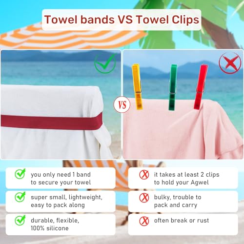 Tlowesng Beach Towel Bands (4 Pack), Beach Chair, Pool Chairs & Cruise Ship Essentials, Windproof Towel Clips (4 Mix)