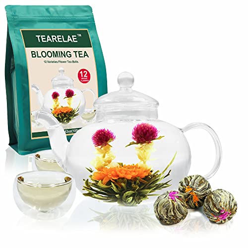 TEARELAE Blooming Tea Flowers - 12pcs Individually Sealed Flowering Balls - Hand-Tied Natural Green Tea Leaves & Edible Fl...