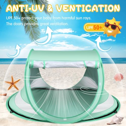 Baby Beach Tent,Large Pop Up Beach Tent Sun Shade for Beach,Portable Baby Travel Tent with Mosquito Net,Indoor Baby Play T...