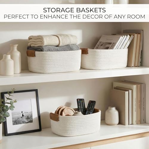 Beautiful Storage Basket Set of 3 - Sturdy Jute Rope Baskets for Shelves Are Perfect for Organizing Your Home - Quality St...