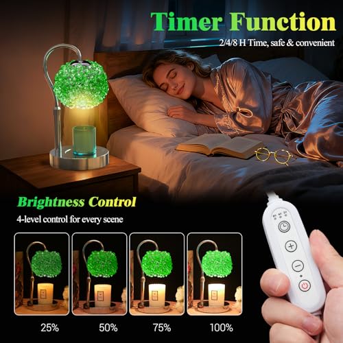 VXUNLIOR Luxury Candle Warmer Lamp with Timer & Dimmable Brightness, Crystal Gemstone Shade & Premium Base - Adjustable Wa...