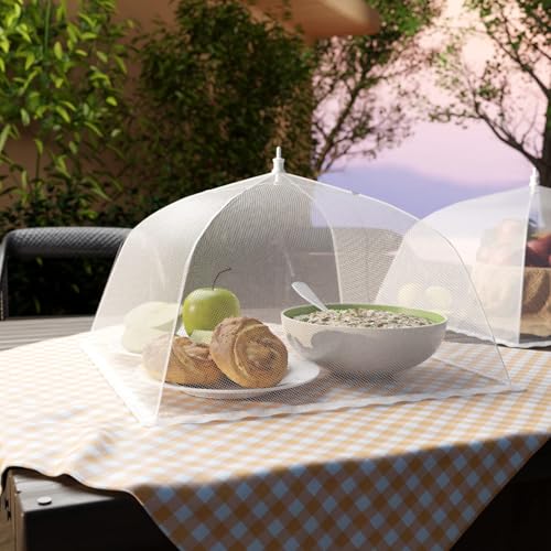 Simply Genius Pop-Up Mesh Food Covers - 17 x 17 in, White, 6 Pack, Large & Tall - Reusable & Collapsible Food Tents for Ou...