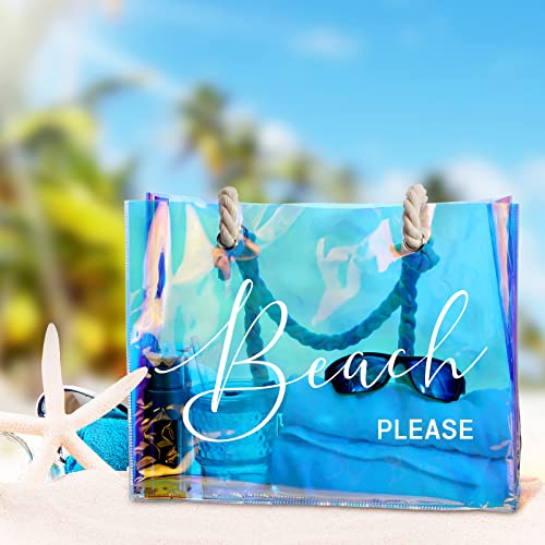 Sweetude Clear Beach Tote Bag Transparent Plastic PVC Women's Large Tote Waterproof Stadium Bags for Girl Summer Pool Part...
