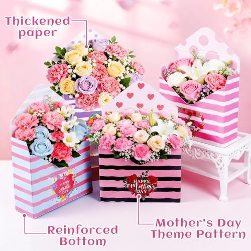 12 Pcs Gifts for Mothers Day Florist Box Mothers Day Bouquet Envelope Boxes Stripe Mother Gifts Floral Envelope Boxes Pape...
