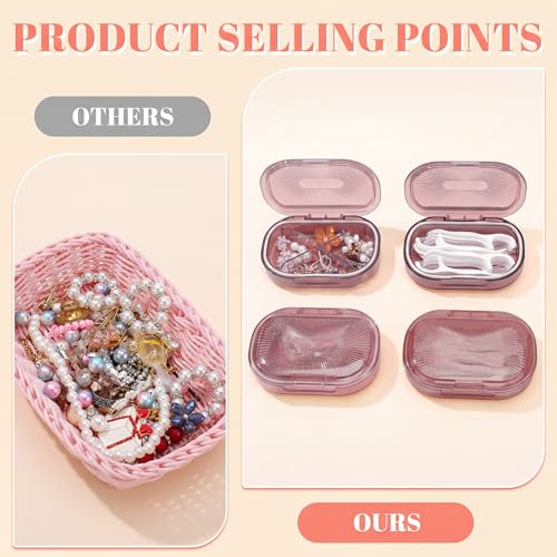 bomyarJr 4 Pcs Qtip Holder Pink Hair Tie organizer Small Container Portable Travel Qtips Case Cotton Swab Holder Flosser D...