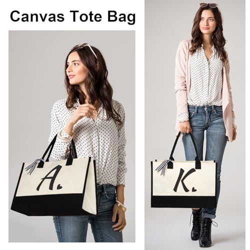 shenee Initial Canvas Tote Bag, Personalized Beach Jute Bag Present for Women Holiday,Friends Birthday Gift,Wedding, New Year