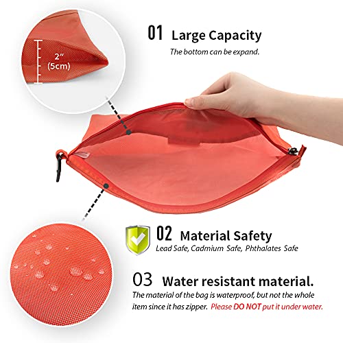 pack all 3 Pcs Water-resistant Material Zipper Pouch Set, Mesh Zipper Bags for Storage, Travel, Office (Orange)