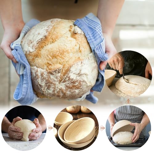 Banneton Bread Proofing Basket: 2 PCS Sourdough Proofing Basket with Liner - Round Banneton Basket for Baking