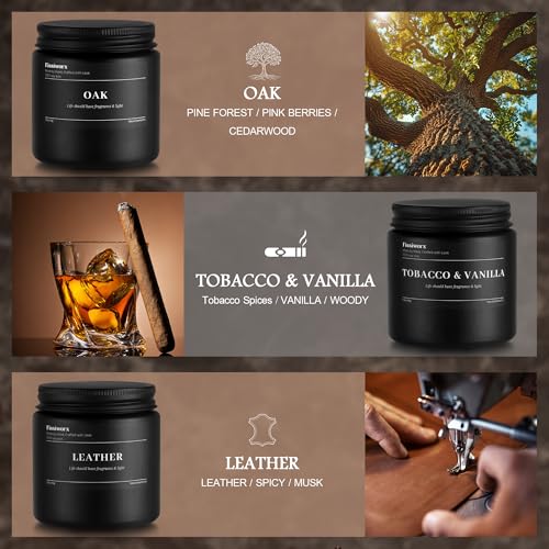 FISSIWORX 9 Pack Scented Candles Set Gifts for Men, Aromatherapy Candle Set with Scents (Leather/Vanilla/Oak) - Gift for D...
