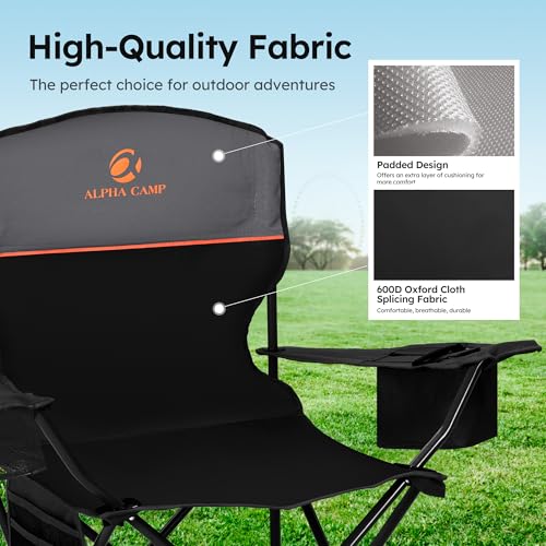 ALPHA CAMP Camping Chairs 350LBS Capacity, Heavy Duty Folding Chair with 4-Can Cooler Bag, Portable Outdoor Chair with Cup...