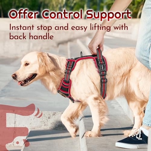 Eagloo Dog Harness for Large Dogs, Easy Wearing with 3 Buckles, Adjustable No Pull Pet Harness with 2 Rings for Walking, N...