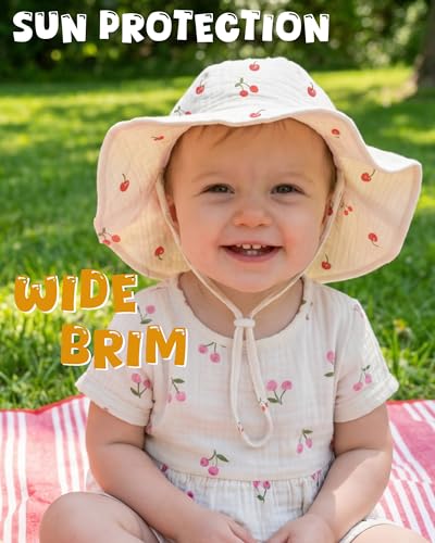 HONGTEYA Baby Sun Hat Muslin Toddler Bucket Hat for Girls Boys Infant Wide Brim Sun Protection