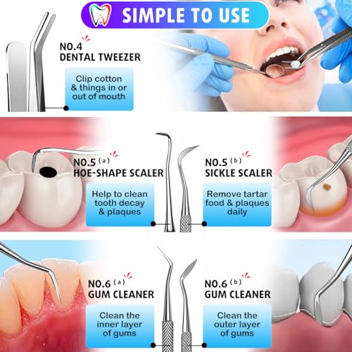 G.CATACC Dental Tools, Dental Pick Teeth Cleaning Tools Hygiene Kit, Plaque Remover for Teeth, Professional Stainless Stee...