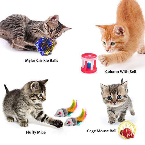 AILUKI 35 PCS Cat Toys Kitten Toys Assortments,Variety Catnip Toy Set Including 2 Way Tunnel,Cat Feather Teaser,Catnip Fis...