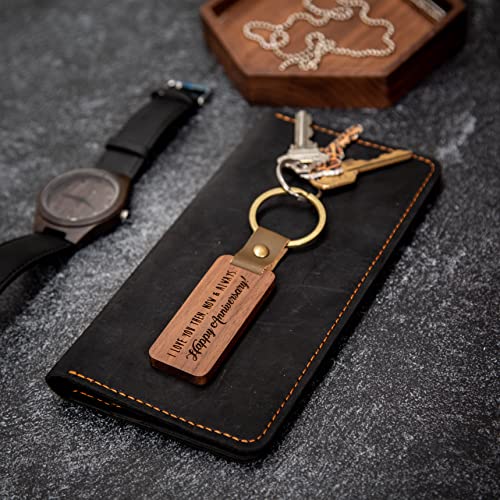 MUUJEE Keychain - Engraved Wooden Keychain Key Chain Birthday Gift, 5th Year Wedding Anniv Ideas