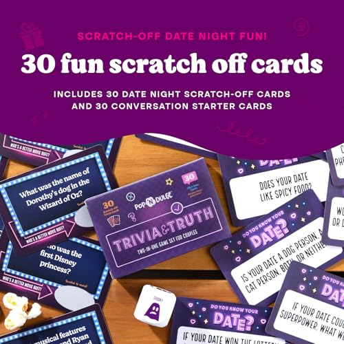 Date Night Scratch Off Cards Movie Popcorn Gift Set, Best Couples Gift Ideas, 30 Date Night Scratch Off Cards, Movie Night...