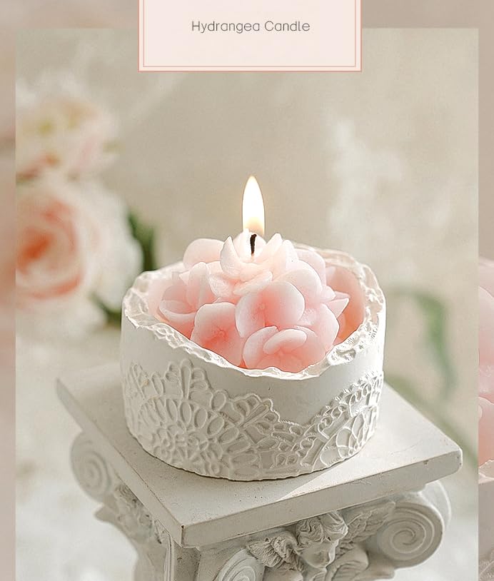 Pink Hydrangea Flower Scented Candle - Decorative Lace Cup Candle, Romantic Floral Candle Gift, Home Fragrance Decor, Moth...