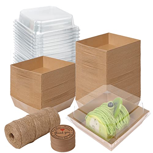 Kosotody 50 Pack Charcuterie Boxes with Clear Lids, 4 Inches Brown Oil-Proof Kraft Paper Food Containers Bakery Boxes for ...