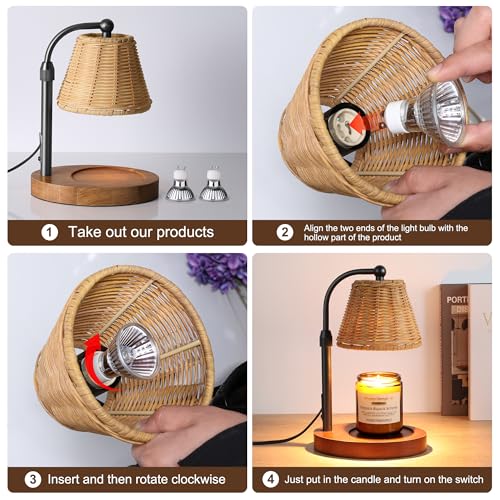 FancyPlus Candle Warmer Lamp with Timer Dimmer, Natural Weaving Boho Candle Lamp Birthday Gifts for Women, Mom, House Warm...