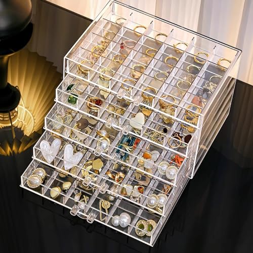 SPAKOWN Earring Organizer, Acrylic Jewelry Holder Organizer with 5 Drawers Stackable Earring Storage Case Jewelry Boxes fo...