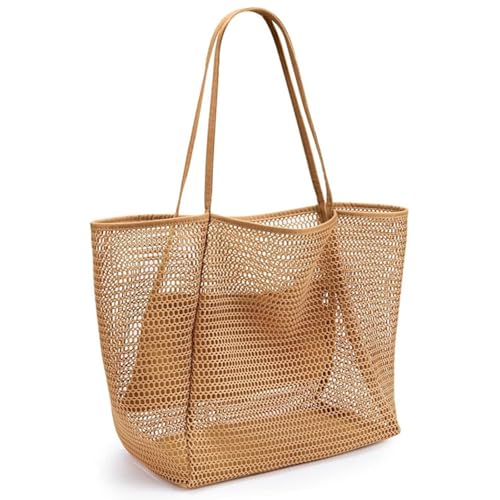 BESSKON Large Beach Bags for Women, Mesh Beach Tote with Zipper, Foldable Pool Tote Bag Travel Beachbag Waterproof Sandproof