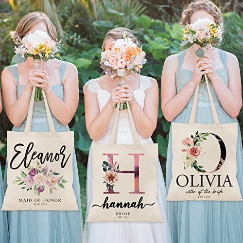 Zexpa Apparel Personalized Floral Initial Tote Bags for Women – Custom Name Monogram Gift for Mom, Grandma, or Wife – Brid...