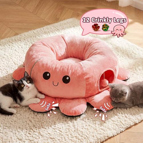 VIEFIN Cat Tunnel Bed with 20 Cat Toys, Collapsible Play Tunnel for Indoor Cats, Kitten Toys for Indoor Kittens, Octopus S...