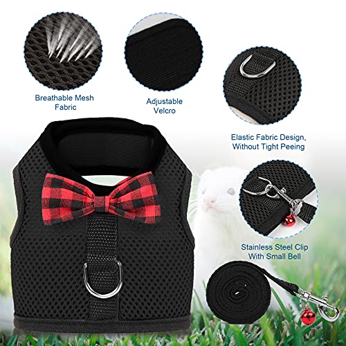 Rypet Small Animal Harness and Leash - Soft Mesh Pet Harness with Safe Bell, No Pull Comfort Padded Vest for Small Pet Bla...