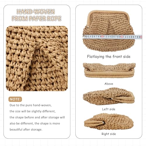 Emprier Straw Clutch Purses for Women Cloud Dumpling Pouch Straw Crossbody Shoulder Handbag Summer Beach Woven Bag