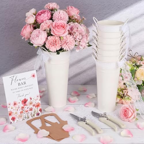 LEIFIDE Flower Bar Buckets Set Kit Bloom Bar Supplies Include Wood Sign Gift Bags Iron Bucket Garden Flower Shears for Wed...