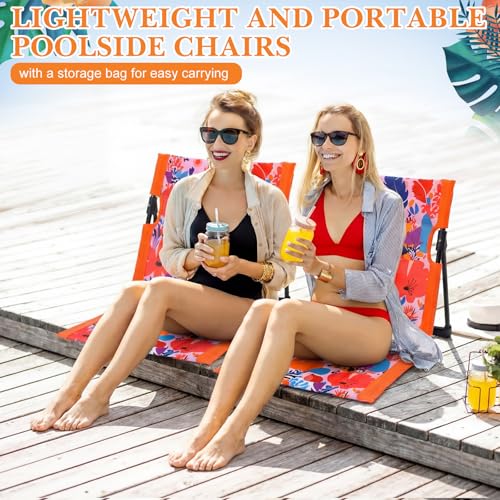 AceOrbit 4 Pack Foldable Poolside Chairs Portable Beach Flip Chairs Pool Seat for Edge of Pool Side with Bag Support Light...